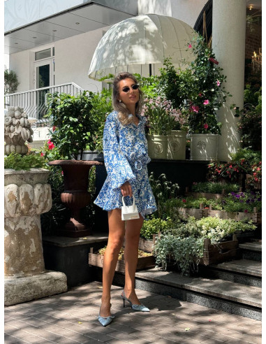 Rochie tip camasa din bumbac, cu imprimeu albastru