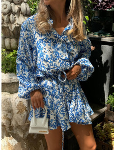 Rochie tip camasa din bumbac, cu imprimeu albastru 2